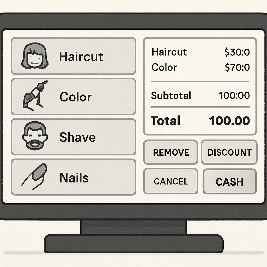 Illustration of a salon POS system interface